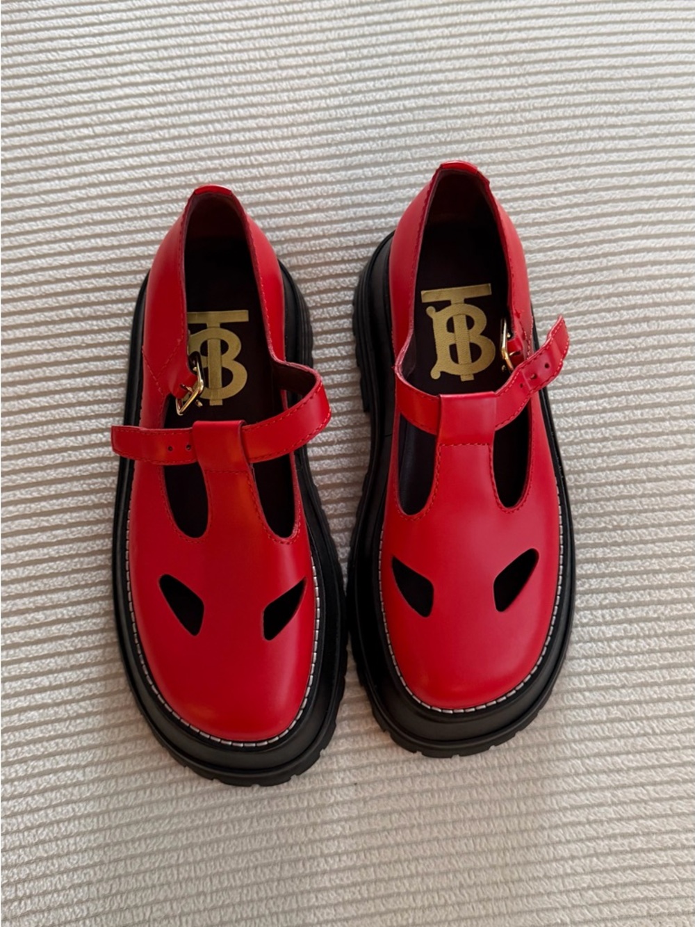 Burberry Red Leather Chunky Mary Jane Shoes T-Strap Platform Lug Sole EU 35 / 5 - Picture 5 of 5